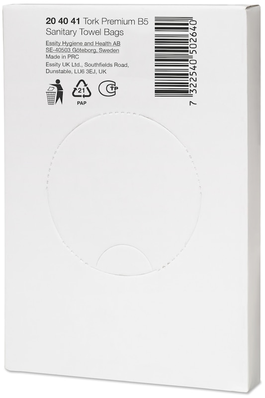 Tork B5 Hygienebeutel Weiß 28 Stk. x 48 Packungen (1200 Stk.) Tork B5 Hygienebeutel Weiß 28 Stk. x 48 Packungen (1200 Stk.)